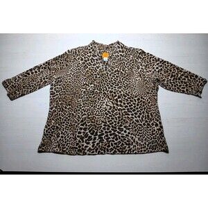 Ruby Rd. Women's Blouse 3/4 Sleeve Animal Leopard Brown Gold Size 2X Preowned